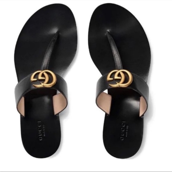 Gucci Shoes - GUCCI Marmont Leather Thong Sandal with Double G EU 39.5 Black